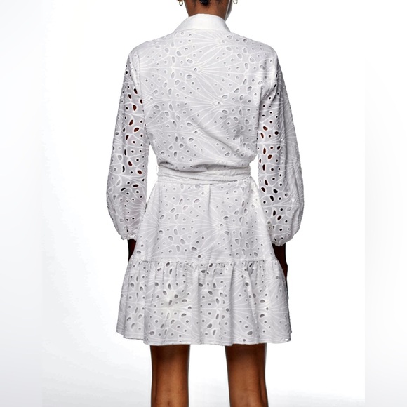 Zara White Eyelet Belted, Ruffle Hem Shirt Dress! Blogger’s Favorite!! 🤍 - Picture 6 of 9